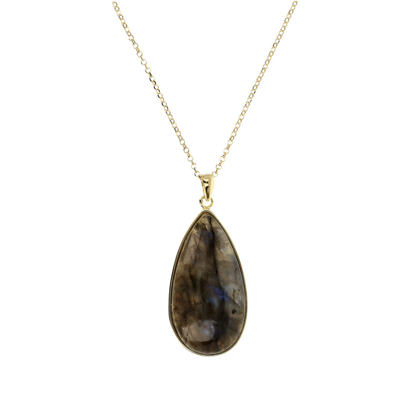 Necklace in 18Kt Yellow Gold Plated 925 Silver with Removable Labradorite Drop Pendant