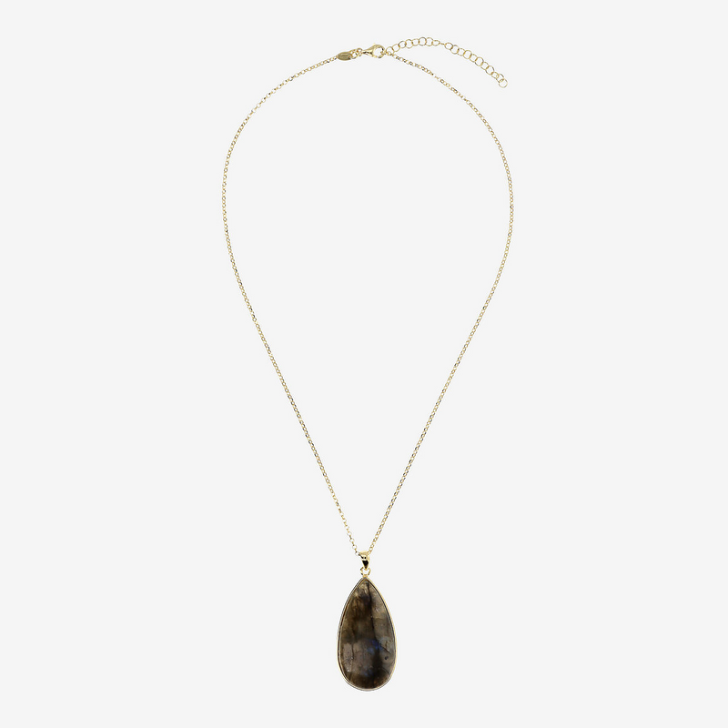 Collier Maille Brillantina en Argent 925 doré à l'or fin 18ct avec Pendentif Goutte de Labradorite Amovible