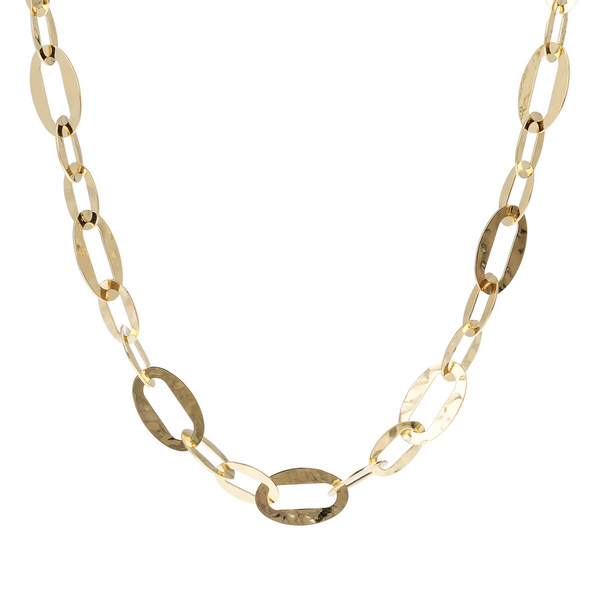 Lange gehämmerte Halskette mit abwechselnd flachen ovalen Gliedern aus 18 Karat Gelbgold vergoldetem 925er Silber