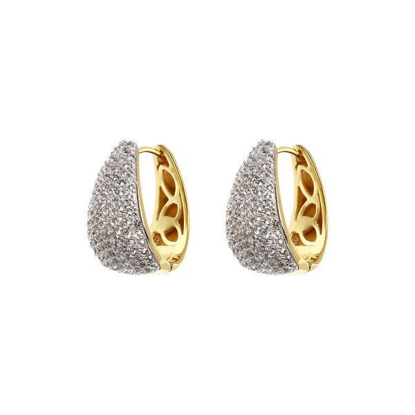 'Huggies' earrings with white topaz pavé in 18Kt yellow gold plated 925 silver