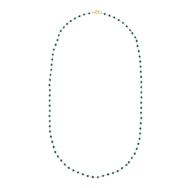 Rosary Necklace with Green Quartzite in 18Kt yellow Gold plated 925 Silver
