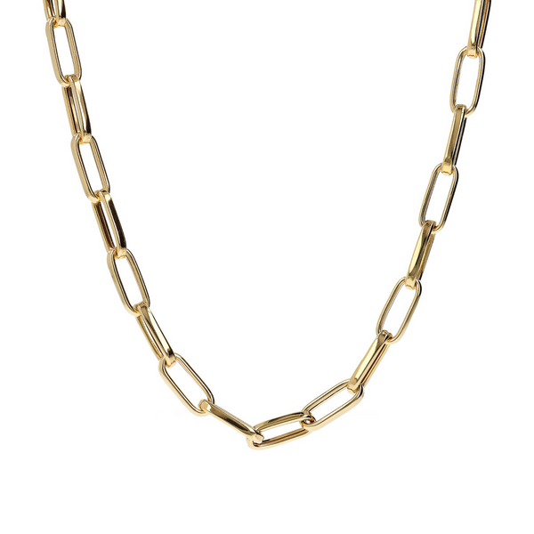 Maxi Elongated Oval Link Necklace and Hidden Clasp in 18Kt Yellow Gold Plated 925 Silver
