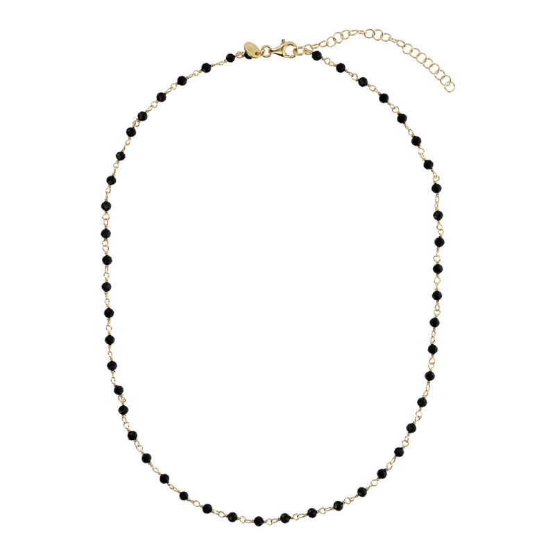 Rosary Necklace with Black Spinel in 18Kt Yellow Gold Plated 925 Silver