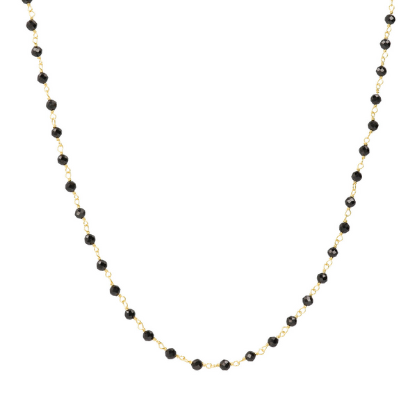 Long Rosary Necklace with Black Spinel in 18Kt Yellow Gold Plated 925 Silver