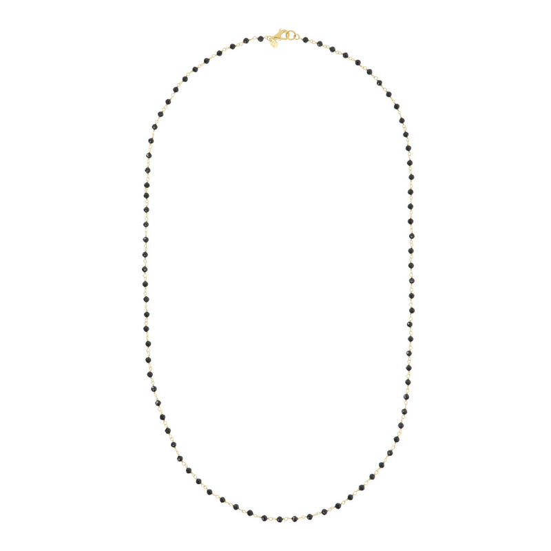 Long Rosary Necklace with Black Spinel in 18Kt Yellow Gold Plated 925 Silver