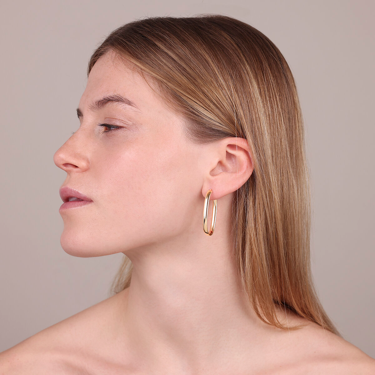 Petites Boucles d'Oreilles Ovales Allongées en Argent 925 doré à l'or fin 18ct
