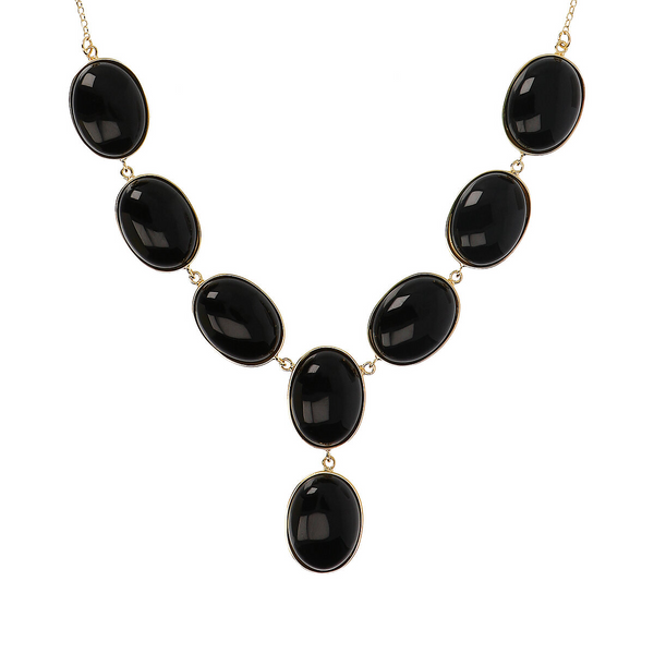 Tie Necklace in 18kt Yellow Gold Plated 925 Silver with Natural Black Onyx Stones