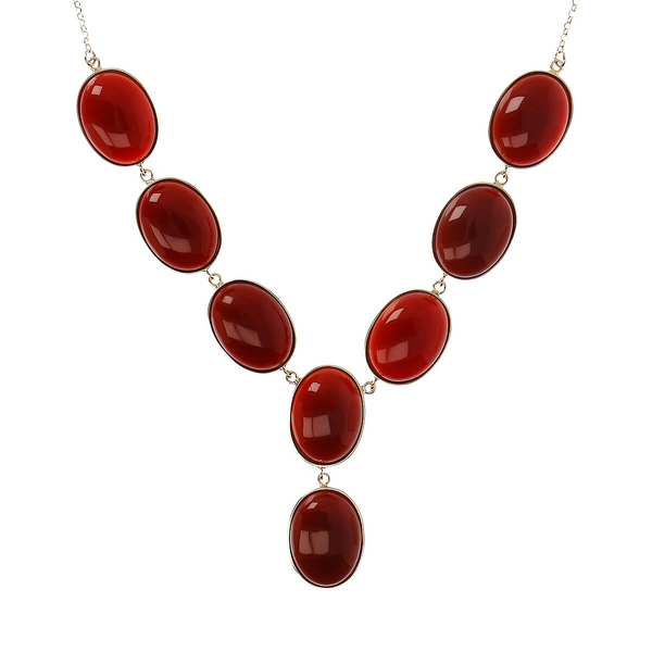 Tie Necklace in 18kt Yellow Gold Plated 925 Silver with Natural Red Carnelian Stones