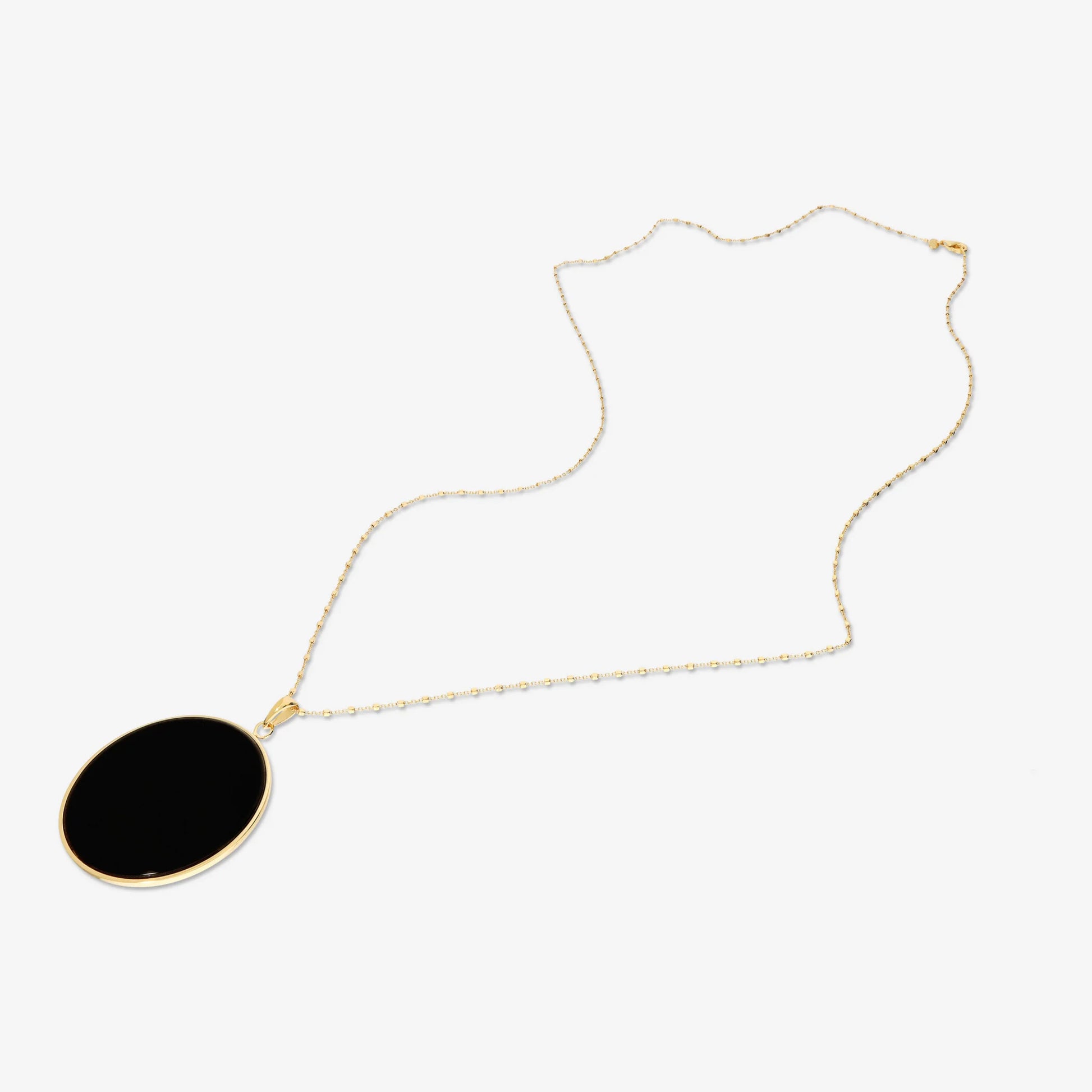 18Kt Yellow Gold Plated 925 Sterling Silver Long Necklace with Black Onyx Natural Stone Pendant