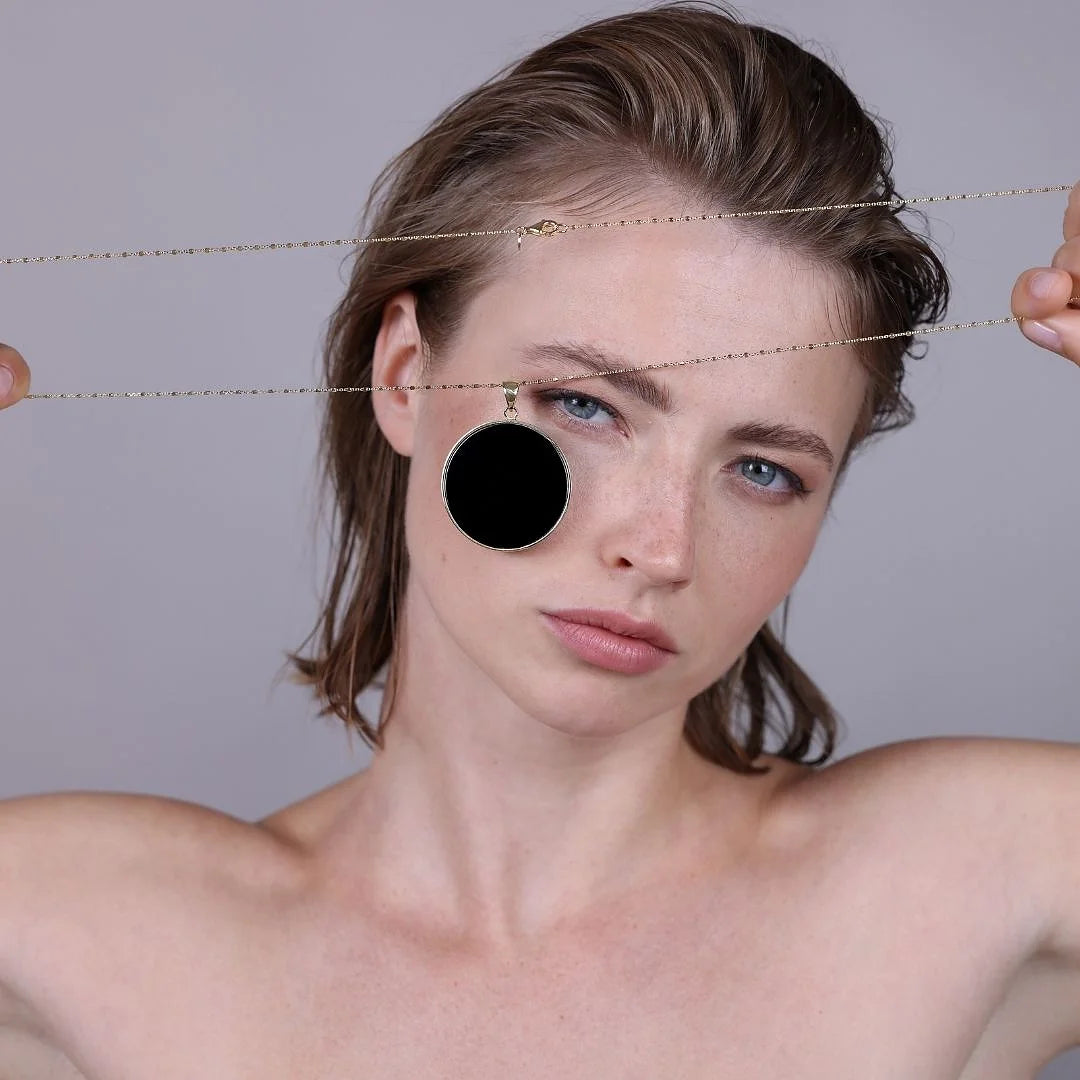 18Kt Yellow Gold Plated 925 Sterling Silver Long Necklace with Black Onyx Natural Stone Pendant