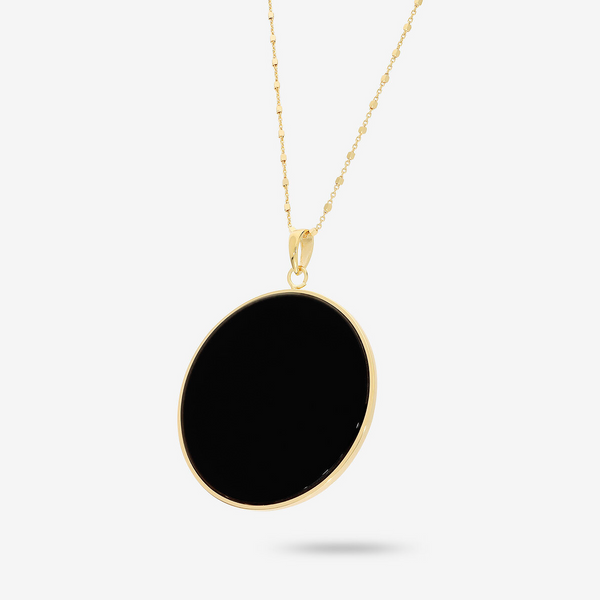 Collana Lunga in Argento 925 placcato Oro Giallo 18Kt con Pendente in Pietra Naturale Onice Nero