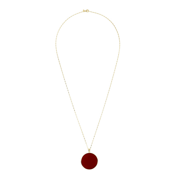 Long Necklace in 18kt Yellow Gold Plated 925 Silver with Red Carnelian Natural Stone Pendant