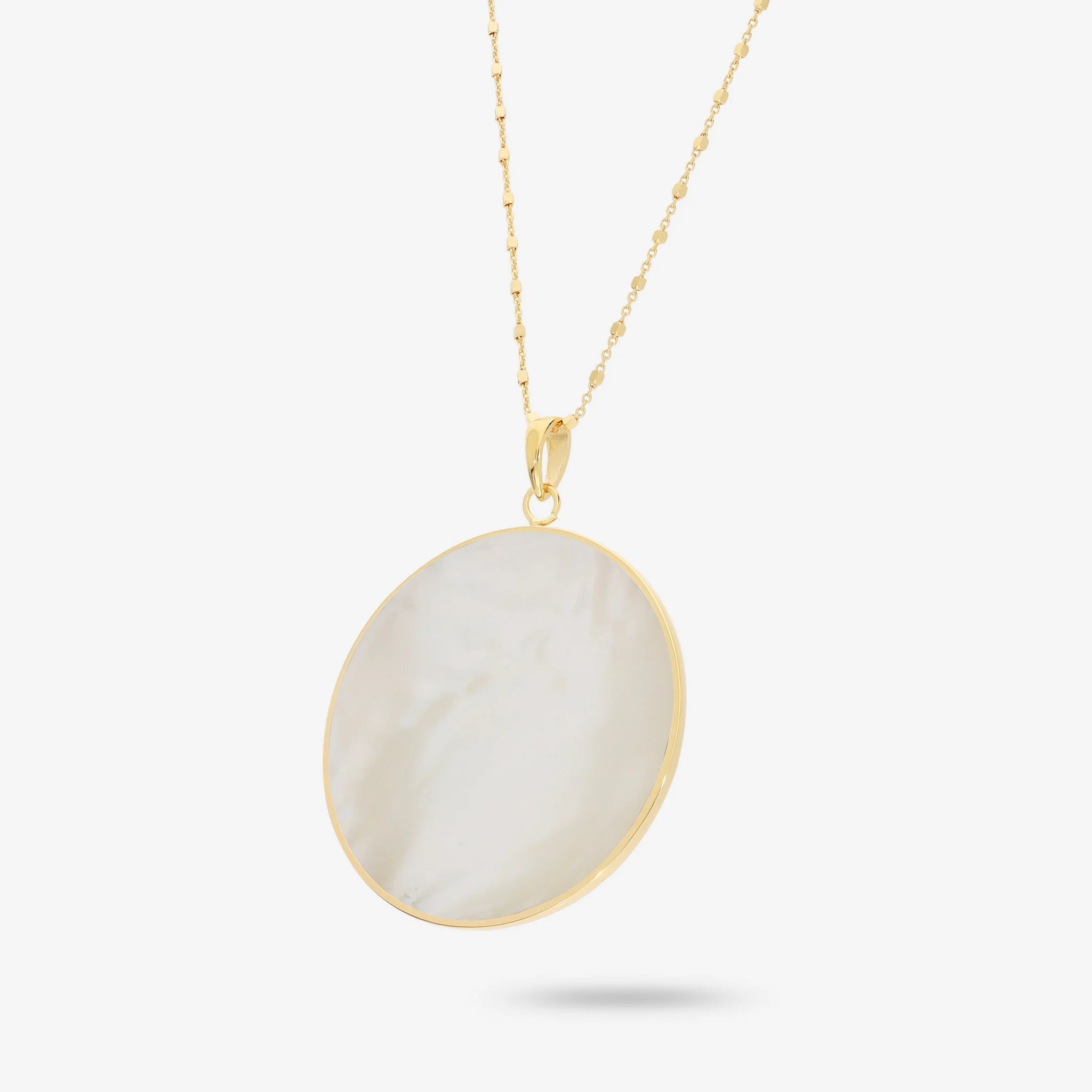 18Kt Yellow Gold Plated 925 Sterling Silver Long Necklace with White Mother of Pearl Natural Stone Pendant
