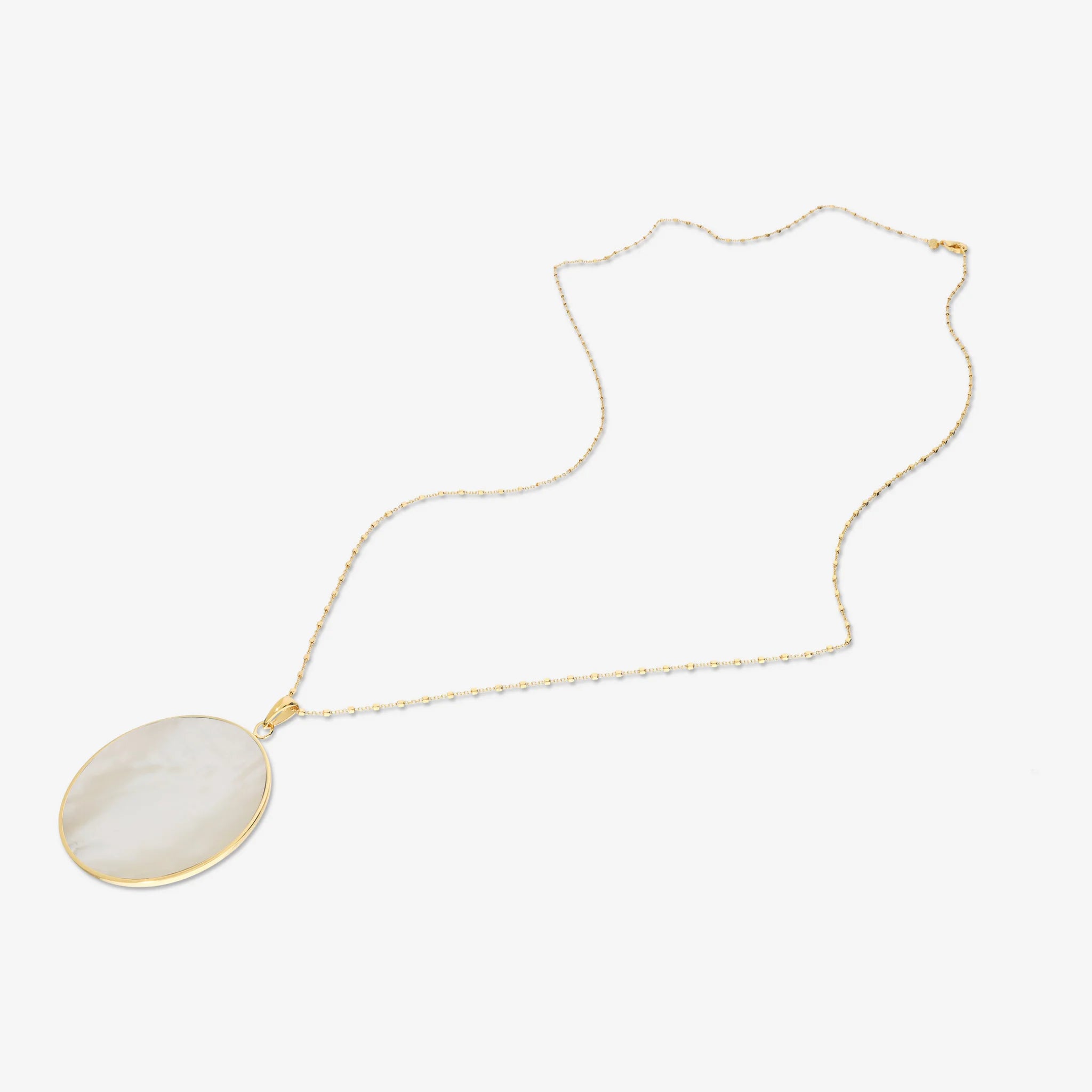 18Kt Yellow Gold Plated 925 Sterling Silver Long Necklace with White Mother of Pearl Natural Stone Pendant