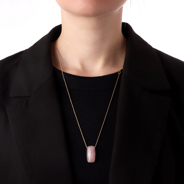 Necklace in 18kt yellow gold plated 925 Silver with Faceted Rose Quartz Natural Stone Pendant