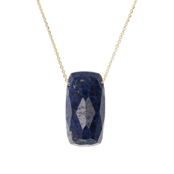 Necklace in 18kt Yellow Gold Plated 925 Silver with Faceted Denim Blue Quartz Natural Stone Pendant