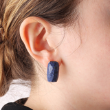 Boucles d'oreilles en argent 925 plaqué or jaune 18 carats avec pierre naturelle Quartz bleu denim