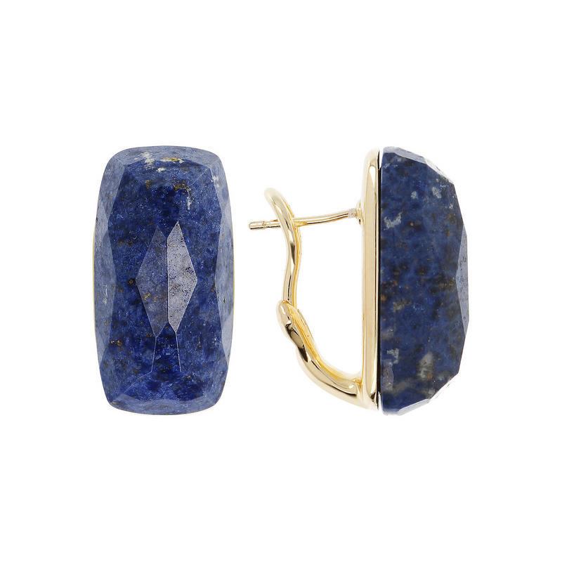 Earrings in 18kt yellow gold plated 925 Silver with Denim Blue Quartz Natural Stone