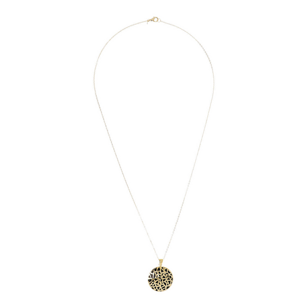 Necklace in 18Kt Yellow Gold Plated 925 Silver with Black Enamelled Disc Pendant