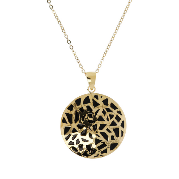Necklace in 18Kt Yellow Gold Plated 925 Silver with Black Enamelled Disc Pendant