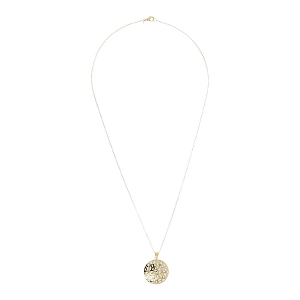 Glitter Necklace in 18Kt Yellow Gold Plated 925 Silver with White Enamelled Disc Pendant