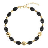 18Kt Yellow Gold Plated 925 Silver Choker Necklace with Faceted Black Onyx Natural Stones