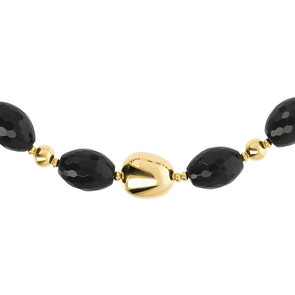 18Kt Yellow Gold Plated 925 Silver Choker Necklace with Faceted Black Onyx Natural Stones