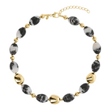 Halskette aus 18 Karat Gelbgold plattiertem 925er Silber mit facettierten schwarzen und weißen Jaspis-Natursteinen