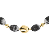 Halskette aus 18 Karat Gelbgold plattiertem 925er Silber mit facettierten schwarzen und weißen Jaspis-Natursteinen