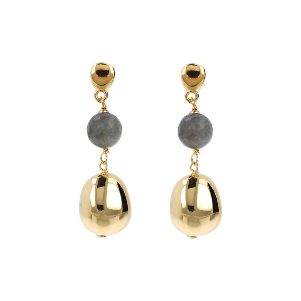 Pendant Earrings in 18Kt Yellow Gold Plated 925 Silver with Nuggets and Natural Faceted Labradorite Stones
