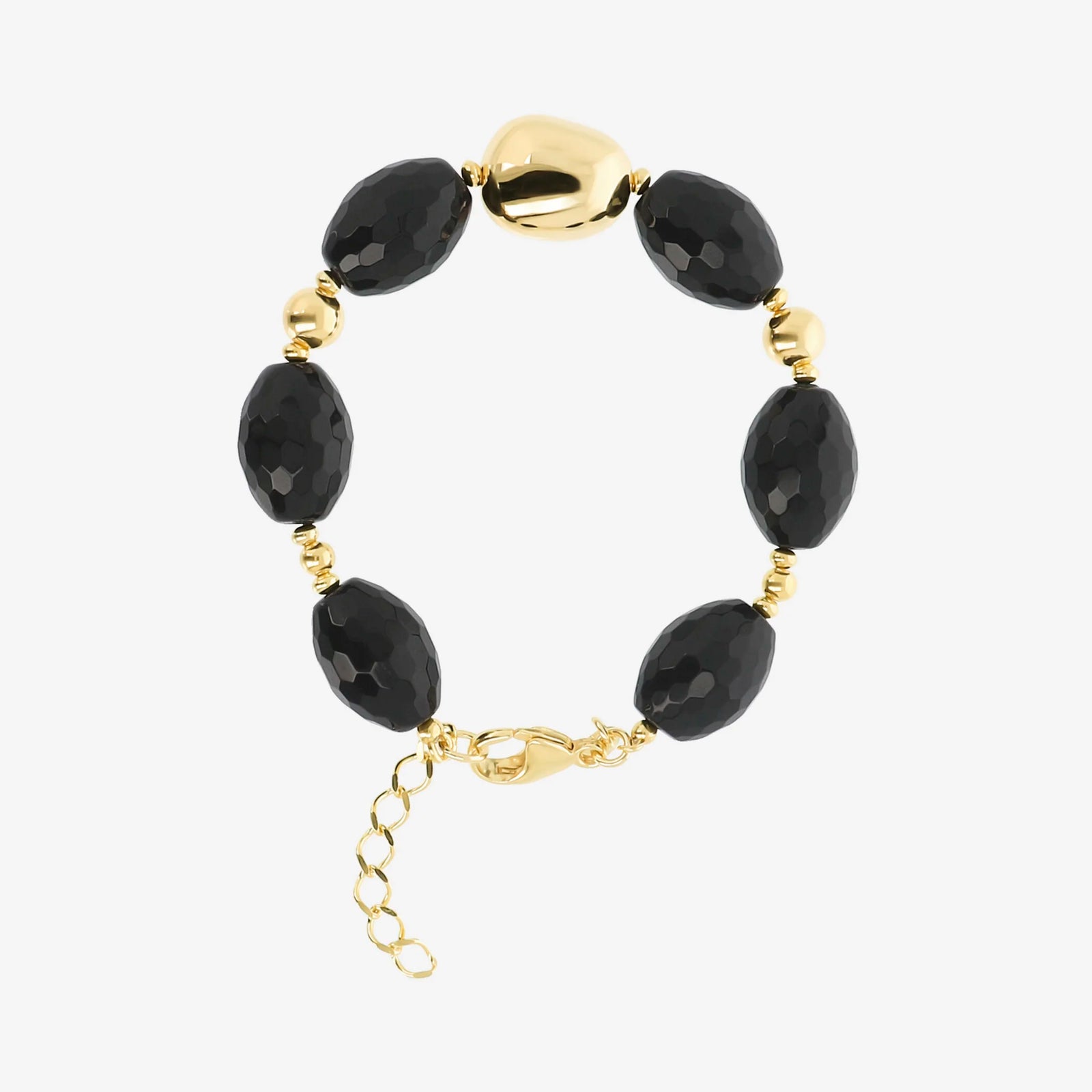18Kt Yellow Gold Plated 925 Silver Bracelet with Black Onyx 18Kt Yellow Gold Plated 925 Silver Bracelet with Black Onyx