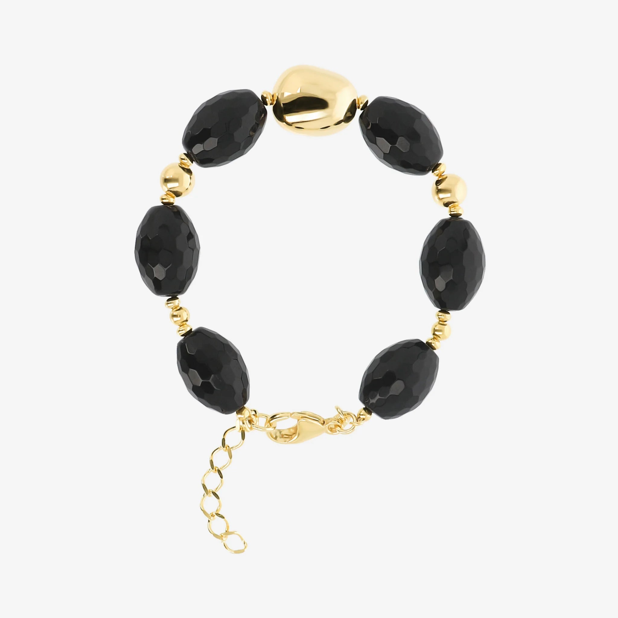 18Kt yellow gold-plated 925 sterling silver bracelet with faceted black onyx natural stones