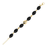 18Kt Yellow Gold Plated 925 Silver Bracelet with Faceted Black Onyx Natural Stones