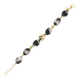 18Kt Yellow Gold Plated 925 Silver Bracelet with Faceted Black and White Jasper Natural Stones