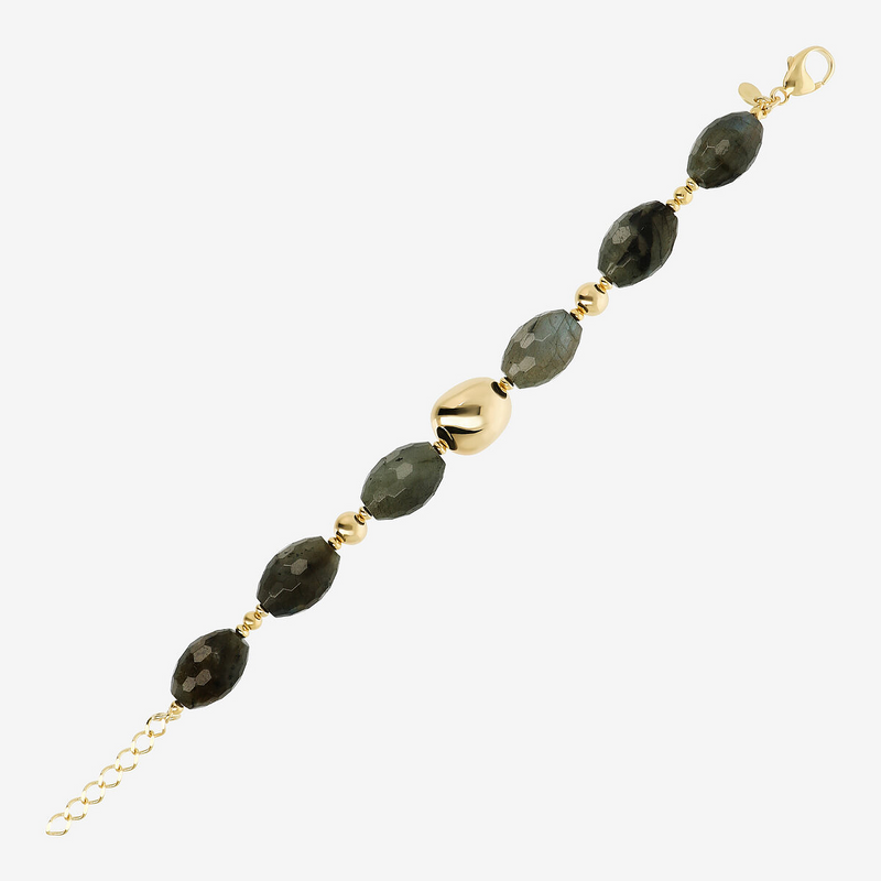 Bracciale in Argento 925 placcato Oro Giallo 18Kt con Pietre Naturali in Labradorite Sfaccettata