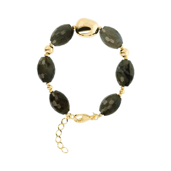 18Kt Yellow Gold Plated 925 Silver Bracelet with Faceted Labradorite Natural Stones
