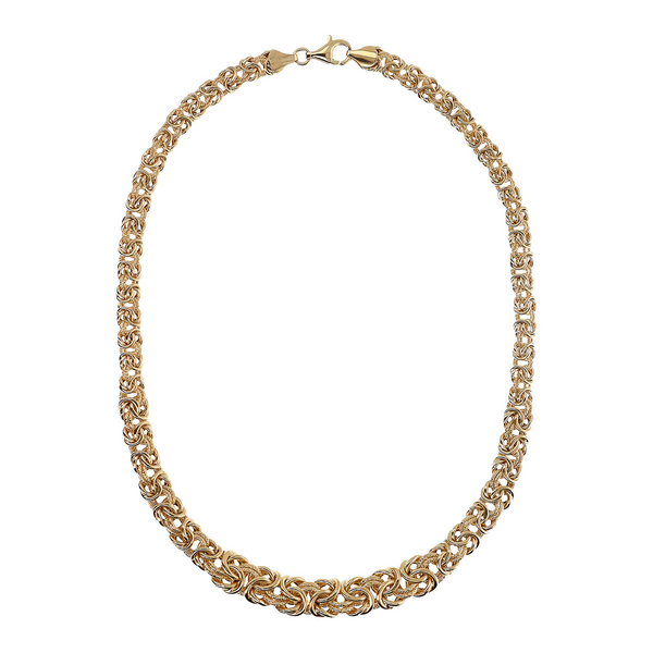 Graduated Byzantine Link Necklace in 925 Sterling Silver 18Kt Yellow Gold Plated