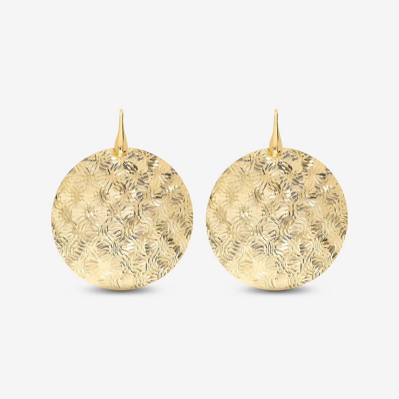 Orecchini Pendenti a Scudo Diamantati in Argento 925 placcato Oro Giallo 18Kt