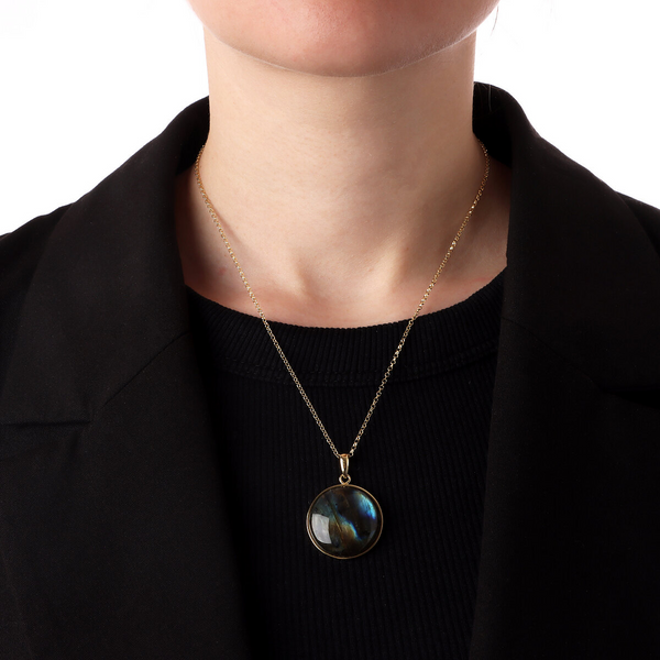 925 Sterling Silver 18Kt Yellow Gold Plated Link Necklace with Removable Labradorite Pendant