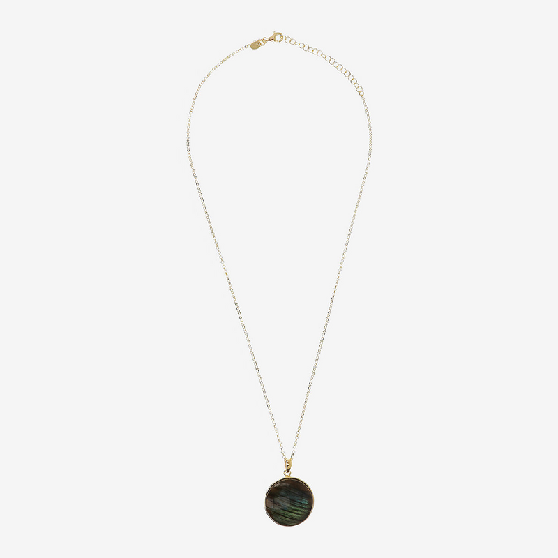 925 Sterling Silver 18Kt Yellow Gold Plated Link Necklace with Removable Labradorite Pendant
