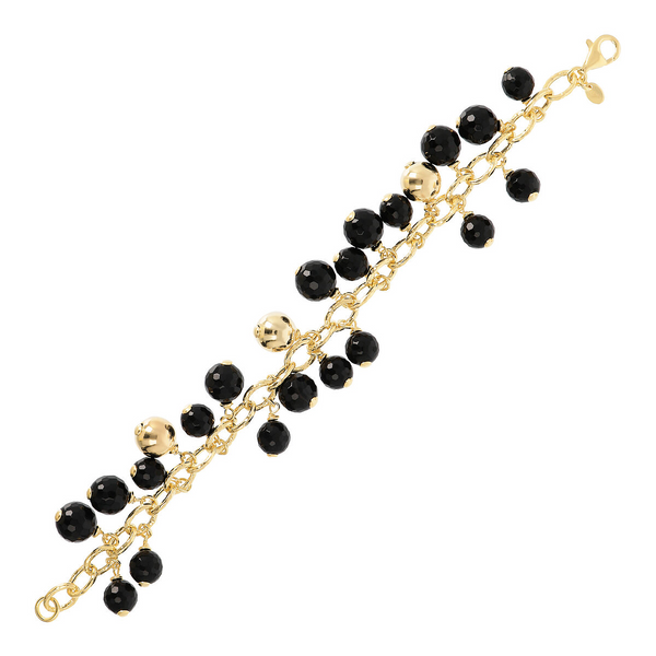 Armband mit facettiertem schwarzen Onyx-Charm und Lucide-Perle aus 18 Karat Gelbgold vergoldetem 925er Silber