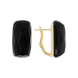 925 Sterling Silver 18Kt Yellow Gold Plated Earrings with Faceted Black Onyx Natural Stone
