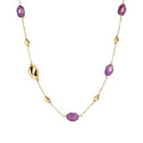 925 Sterling Silver 18Kt Yellow Gold Plated Link Necklace with Polished Nuggets and Purple Amethyst Natural Stones