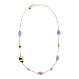 925 Sterling Silver 18Kt Yellow Gold Plated Link Necklace with Polished Nuggets and Purple Amethyst Natural Stones