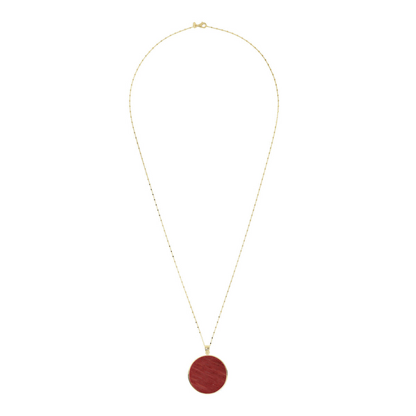 Long Necklace in 925 Sterling Silver, 18Kt Yellow Gold Plated with Pink Quartzite Natural Stone Pendant
