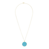 Long Necklace in 18Kt Yellow Gold Plated 925 Sterling Silver with Turquoise Magnesite Natural Stone Pendant