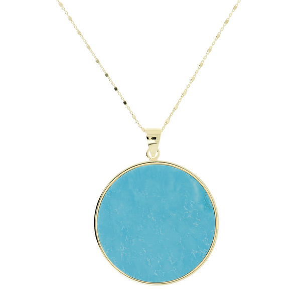 Long Necklace in 18Kt Yellow Gold Plated 925 Sterling Silver with Turquoise Magnesite Natural Stone Pendant