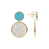 Pendant Earrings with Double Turquoise Magnesite Disc and White Mother of Pearl in 925 Sterling Silver, 18Kt Yellow Gold Plated