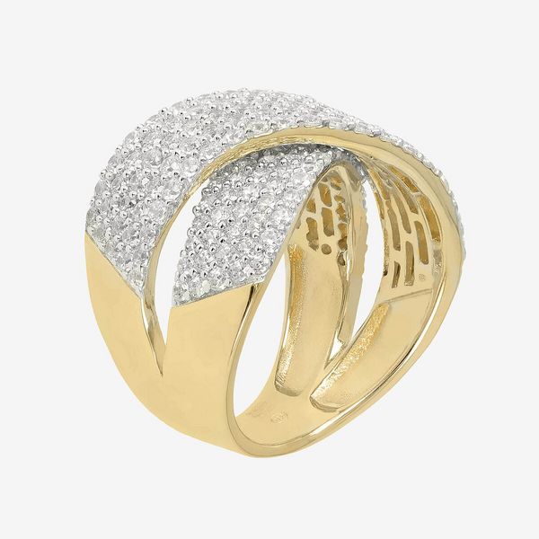 Bague en Argent 925 Plaqué Or Jaune 18 Carats avec Croix Pavée de Zircons Cubiques
