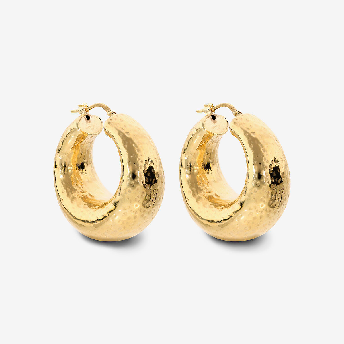 Orecchini a Cerchio Graduati Martellati in Argento 925 placcato Oro Giallo 18Kt